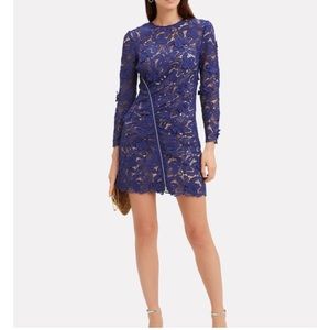 Self-Portrait size 4 Zip Detail Blue Guipure Lace Mini Dress in blue